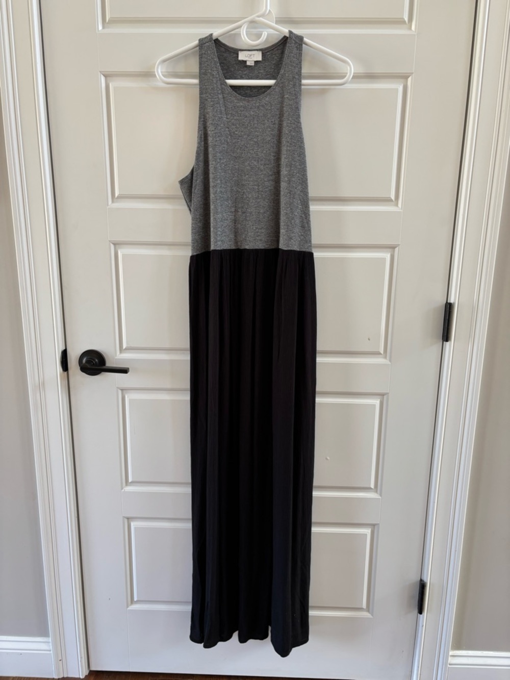 LOFT Maxi Dress Size Large Gray & Black Colorblock Racerback Casual Dress
